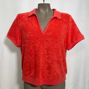 Marine Layer Vintage SS Red Terry Cloth Top Polo Shirt Women's LARGE NWT